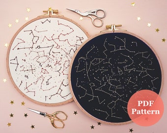 Personalised Embroidery Pattern PDF Star Map | Personalized Anniversary Gift | DIY Hand Embroidery Hoop | Celestial | Space | Sky Chart