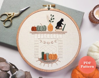 Halloween Stickmuster PDF - Autumn Hearth | Moderne Handstickerei Halloween Muster | Herbst Stickerei | Herbst DIY Stickrahmen