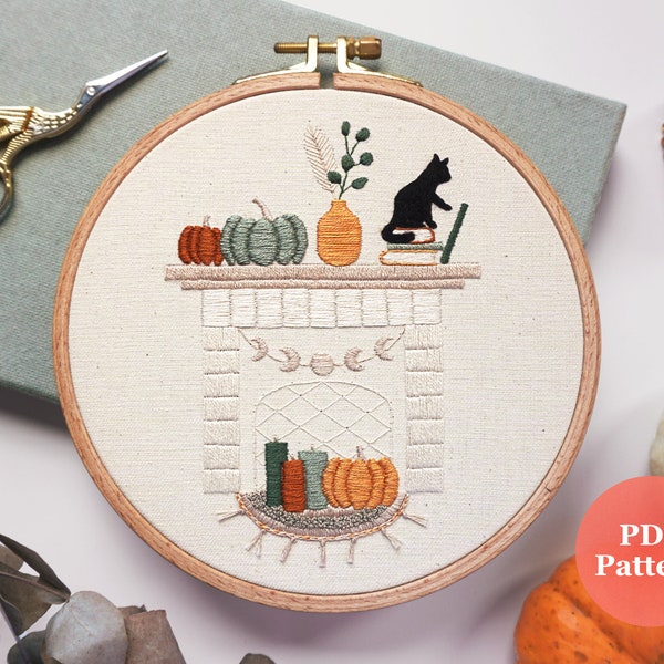 Halloween Stickmuster PDF - Autumn Hearth | Moderne Handstickerei Halloween Muster | Herbst Stickerei | Herbst DIY Stickrahmen