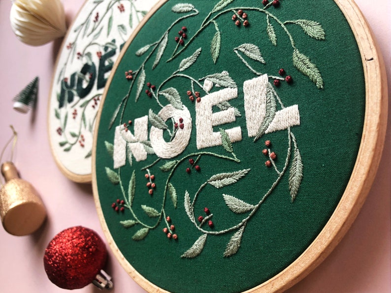 Christmas Embroidery Pattern PDF with Video Tutorials Noël Noel Modern Hand Embroidery DIY Embroidery Hoop diy Christmas Ornament image 2