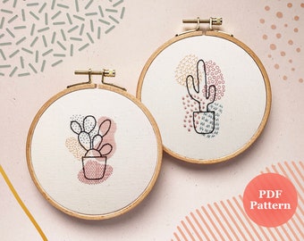 Cactus Embroidery PDF Pattern | Modern Hand Embroidery Guide | Prickly Pear | Saguaro| DIY Embroidery Hoop | Digital Tutorial