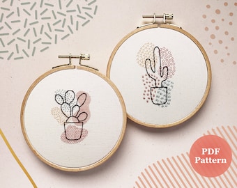 Kaktus Embroidery PDF Pattern | Moderne Handstickerei Anleitung | Feigenkaktus | Saguaro| DIY Stickrahmen | Digitale Anleitung