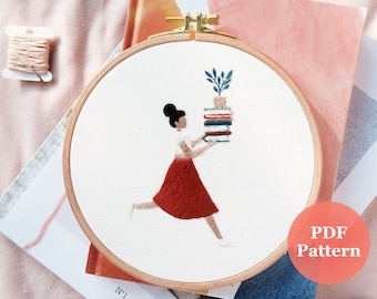 Embroidery Pattern PDF Book Lady | Modern Hand Embroidery Guide | DIY Embroidery Hoop