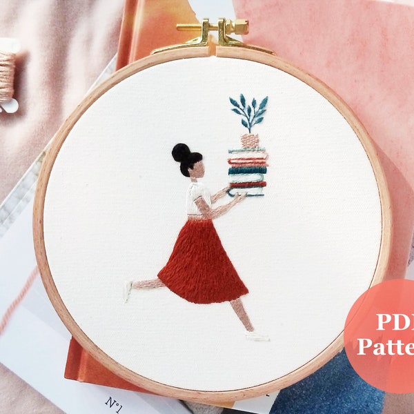 Embroidery Pattern PDF Book Lady | Modern Hand Embroidery Guide | DIY Embroidery Hoop
