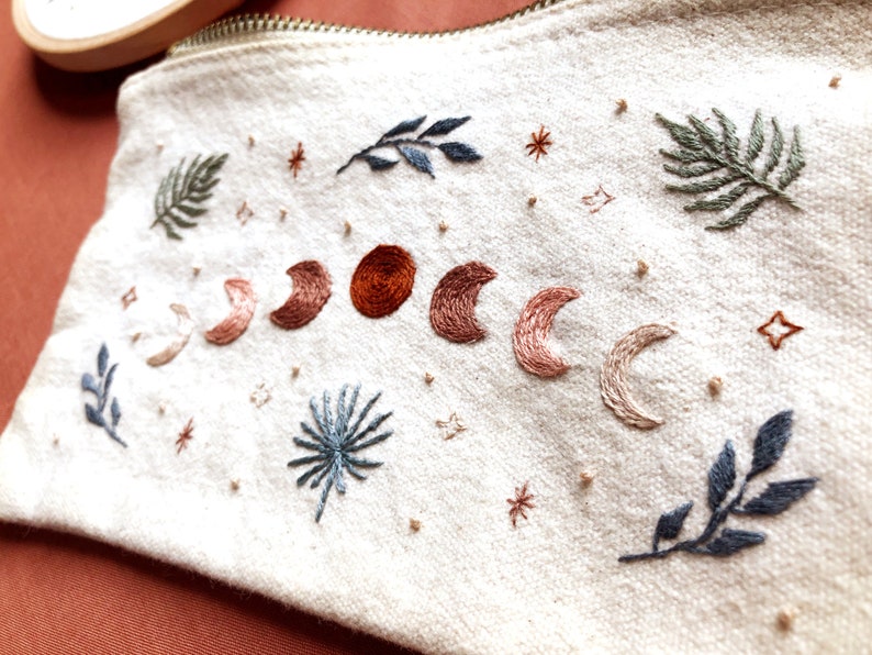 Embroidery Pouch Kit Desert Moon Moon Phases Boho Embroidery Kit Fall Craft Box Boho Hand Embroidery Kit DIY Embroidered Pouch image 2