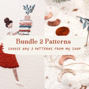 Bundle 2 Embroidery PDF Patterns | Modern Hand Embroidery | Slow Evenings | Digital Embroidery Pattern