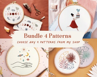 Bundle 4 Embroidery PDF Patterns | Modern Hand Embroidery | Slow Evenings | Digital Embroidery Pattern