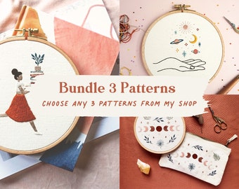 Bundle 3 Stickdateien PDF Muster | Moderne Handstickerei | Langsame Abende | Stickmuster digital