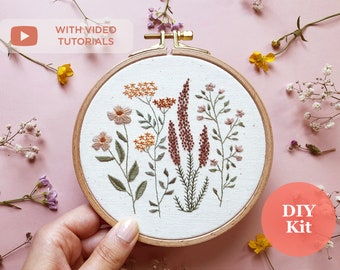 Embroidery Kit Wild Flowers | Botanical Boho Embroidery Kit | Spring Craft Kit | Boho Hand Embroidery Kit | DIY Embroidery Hoop | Flower