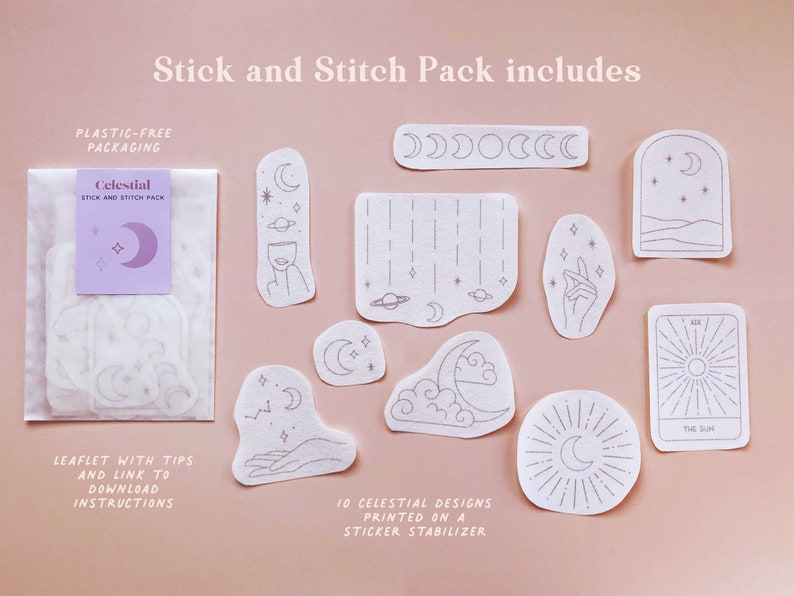 Stick and Stitch Stickpackung Celestial Modernes Stick-Sticker-Sticker-Pack Stickpackung für Kleidung Bastelset DIY T-Shirt-Kit Bild 7