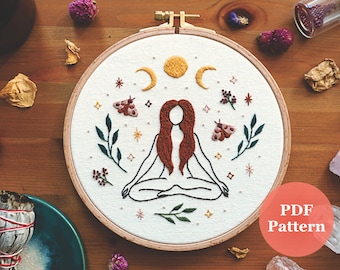 Embroidery Pattern PDF - Harvest Moon Goddess | Modern Hand Embroidery Pattern Witchy | DIY Embroidery Hoop | Halloween | Fall Embroidery