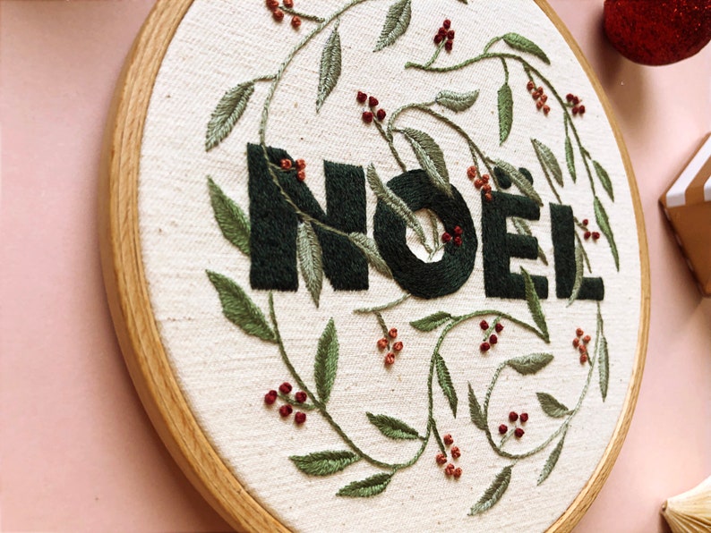 Christmas Embroidery Pattern PDF with Video Tutorials Noël Noel Modern Hand Embroidery DIY Embroidery Hoop diy Christmas Ornament image 5