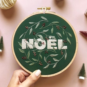 Christmas Embroidery Pattern PDF with Video Tutorials Noël Noel Modern Hand Embroidery DIY Embroidery Hoop diy Christmas Ornament image 4