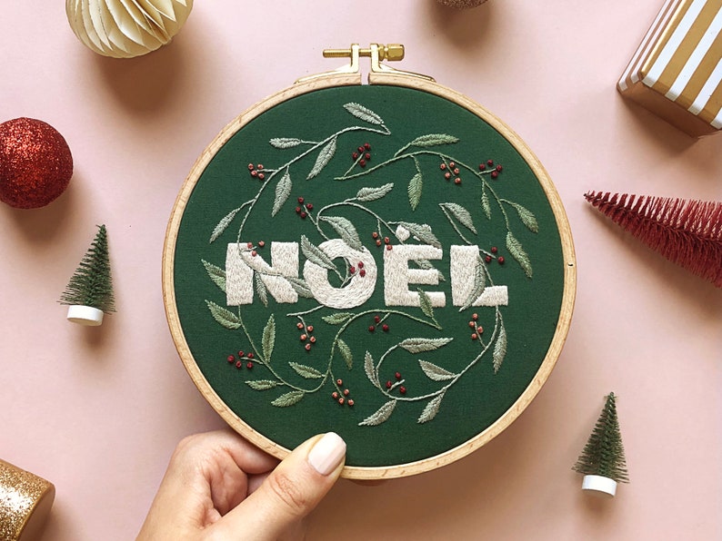 Christmas Embroidery Pattern PDF with Video Tutorials Noël Noel Modern Hand Embroidery DIY Embroidery Hoop diy Christmas Ornament image 4