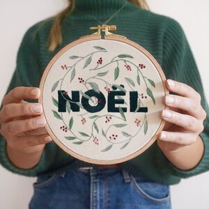 Christmas Embroidery Pattern PDF with Video Tutorials Noël Noel Modern Hand Embroidery DIY Embroidery Hoop diy Christmas Ornament image 3