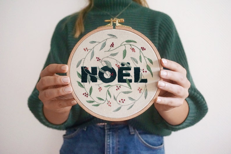 Christmas Embroidery Pattern PDF with Video Tutorials Noël Noel Modern Hand Embroidery DIY Embroidery Hoop diy Christmas Ornament image 3