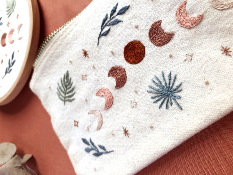 Embroidery Pouch Kit Desert Moon Moon Phases Boho Embroidery Kit Fall Craft Box Boho Hand Embroidery Kit DIY Embroidered Pouch image 5