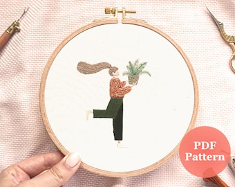 Embroidery Pattern PDF Fern Plant Lady | Digital Tutorial | Modern Hand Embroidery Guide | DIY Embroidery Hoop | Craft Project