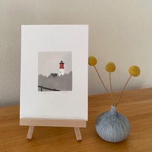 Nauset light - reduction linocut print