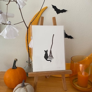 Witch's cat - original linocut print