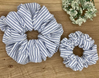 Blue Seersucker Scrunchie, Seersucker Cotton Scrunchie, Large and Regular Scrunchie, Summer Scrunchie Gift