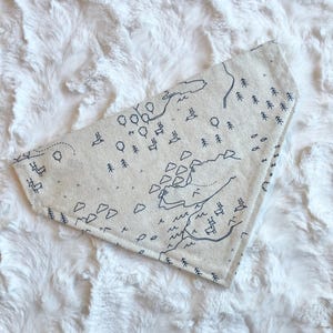 Beige & Navy Mountain Over the Collar Dog Bandana, Flannel Dog Bandana, Illustration Dog Bandana