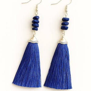Sterling Silver Tassel Earrings: Lapis Lazuli & Jade, Bohemian Style