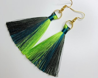 Mixed Colours Tassel Earrings / Sterling Silver Earrings / Bohemian Earrings / Freestyle earrings / Costume Decorations / Dance Earrings