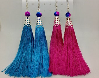 Pink/Turquoise tassel earrings