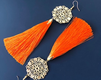 Flower Long Tassel Earrings / Sterling Silver Earrings / Bohemian Earrings / Freestyle earrings / Costume Decorations / Dance Earrings