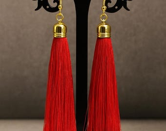 Boucles D'Oreilles Pompons Éventail Strass Noir - Style Bohème - Neuf Sans Emballage