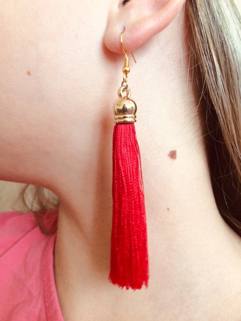 End Cap Tassel Earrings / Sterling Earrings / Bohemian Earrings / Freestyle earrings / Costume Decorations / Dance Earrings / Golden Earring image 4