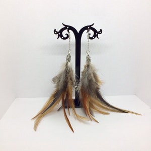 Feathers Earrings / Tassel Earrings / Sterling / Bohemian Earrings / Freestyle earrings / Costume Decorations / Rooster Feather Earrings