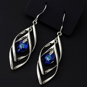 Sterling Silver Crystal Long Dangle Earrings