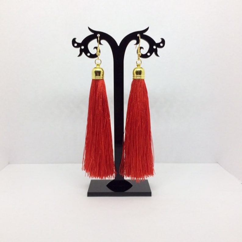 End Cap Tassel Earrings / Sterling Earrings / Bohemian Earrings / Freestyle earrings / Costume Decorations / Dance Earrings / Golden Earring image 1