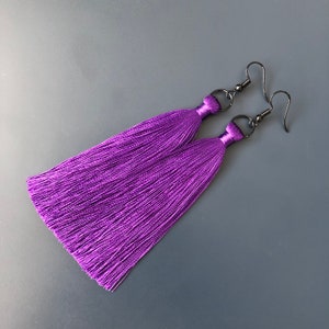 Bohemian Tassel Earrings: Indian Silk Embroidery, Long Drop Earrings
