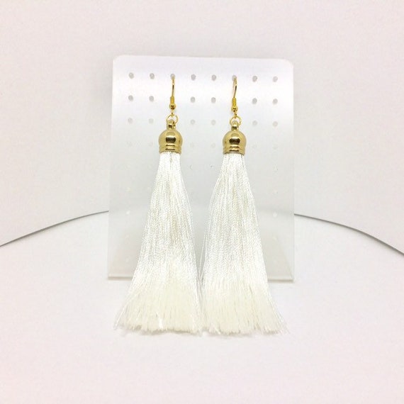 White Tassel Earrings Etsy UK