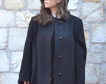 Salko 1990s abrigo de lana corto negro mujeres, abrigo vintage Loden, original Tyroler Loden, abrigo Trachten, chaqueta deportiva para mujer