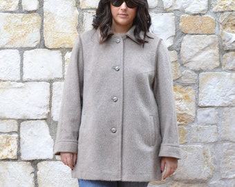 1970s llama wool coat women / beige short wool coat / womens winter coat