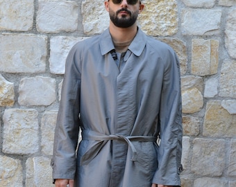 Filippo Chiesa / Sealup - 1970s grey mens rain coat / mens overcoat / gray trench coat men