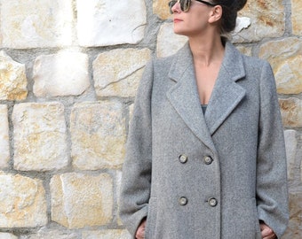 Moessmer - 1980s grey tweed coat / long wool coat women / womens winter coat / alpaca coat women