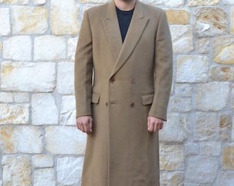 Vintage Double Breasted Camel Wool Coat Men, Cashmere Coat, Mens Overcoat, Vintage Mens winter Coat, Vintage Clothing