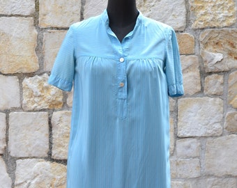 60s silk summer dress / ligth blue tunic dress