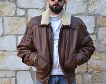 veste bomber marron cuir Aviator vintage