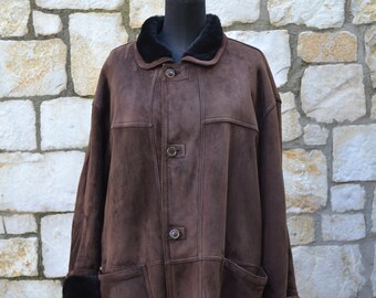 Original Herren brauner Shearling Mantel Gr. XL