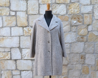 Vintage beige tweed short wool coat women size large