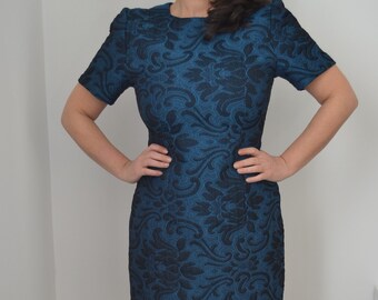Abito in broccato sartoriale anni 50, abito vintage a fiori, tubino anni 50