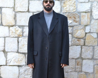 GUY LAROCHE 90s Black Pure Cashmere Coat Men, Winter Mens Overcoat, Long Coat Men, Minimalist Men Coat, Business Coat, Vintage Clothing
