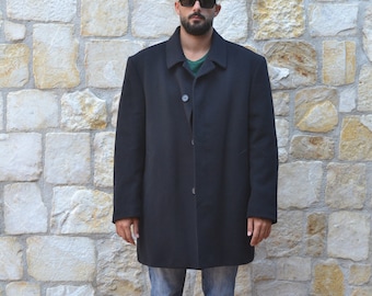 Italian Dark blue cashmere and wool coat men, Vintage Short Wool Coat, Mens Winter Coat, Preppy Coat Men, Car Coat Men, Vintage Clothing