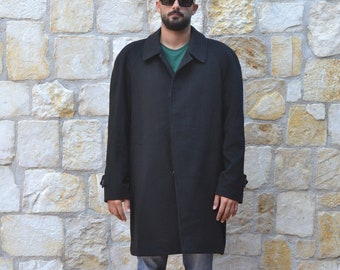 90s Black Cashmere Coat, Vintage Short Wool Coat Men, Mens Overcoat, Raglan Mens Overcoat, Mens Winter Coat, Vintage Clothing, Mens Gift